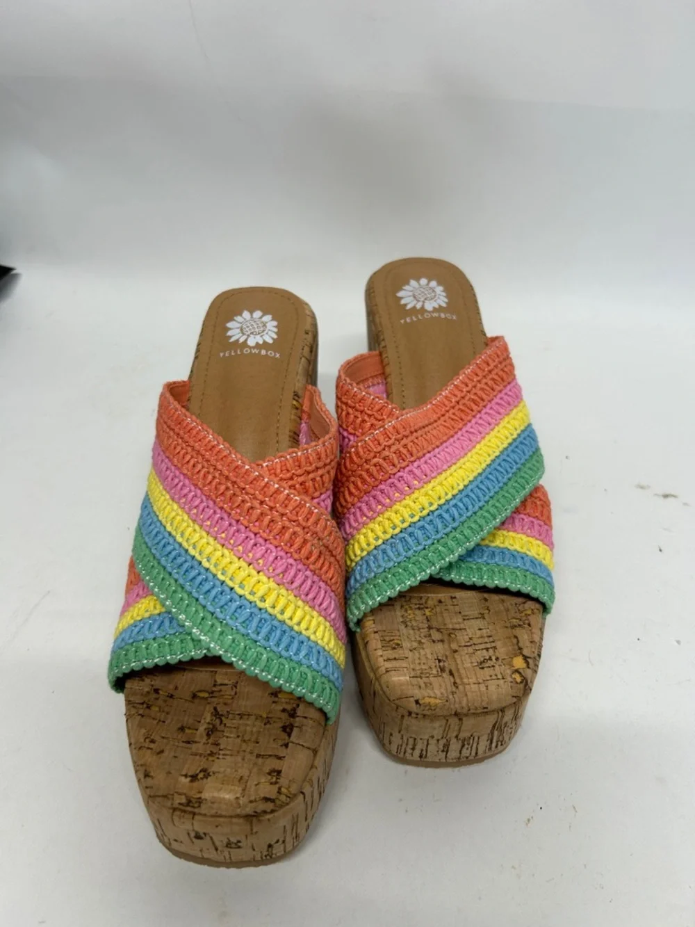 Wedge Slide Sandals in Multicolor Stripe yellow box size 8.5 new without tags - Picture 2 of 8